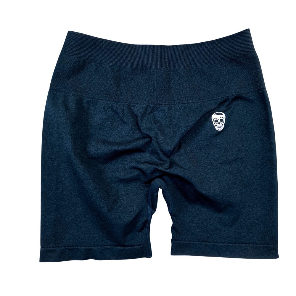 Gymreapers Women's Teal Seamless Scrunch Butt Biker Shorts Skull Logo Md